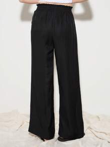 AiiRZ Pantalones palazzo de pierna ancha de lino con cintura elástica, para playa, resort, vacaciones, verano, transpirables, fluidos, con bolsillos, casuales