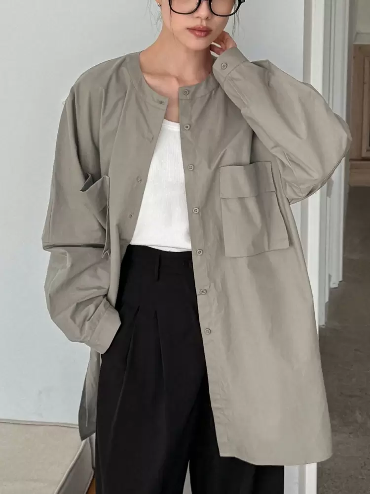 Loose Solid Color Minimalist Oversized Pocket Long Sleeve Shirt Dress For Women,Fall Women Clothes Business Casual Woman Work Clothes