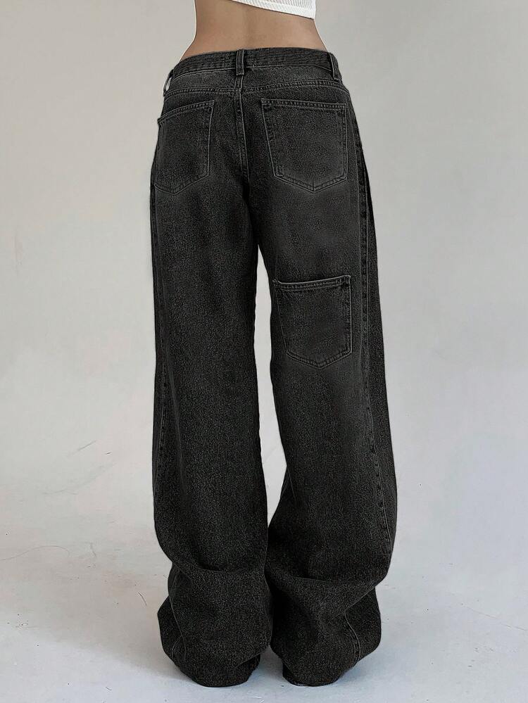 Women Casual Street Zip-Up Loose Fit Denim Jeans Streetwear