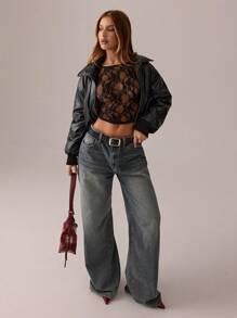 SHEIN SXY Black Top;Fall Women Clothes;Lace Top;Black Mesh See-Through Lace Jacquard Women's Sexy Party Tank Top