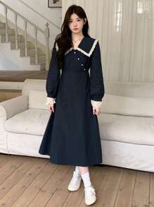 DAZY Women's Colorblock Midi Dress Fall,Winter - Navy Blue - View 2