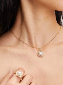 4 pièces/set Collier, bague et boucles d'oreilles en faux perles de style français élégant et léger. Idéal pour un port quotidien, cadeau parfait pour la Saint-Valentin, Noël et l'hiver - Blanc - Voir 5
