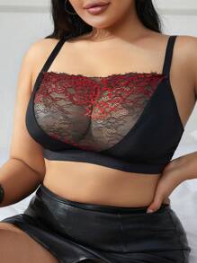 1pc Plus Size Women's Comfortable Anti-Sag Embroidered Lace Insert Thin Bralette - Multicolor - View 1