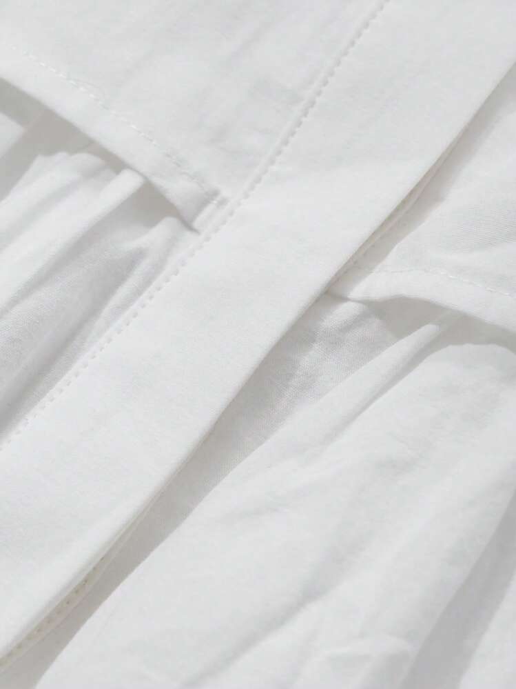 FRIFUL Blusa casual holgada de un solo pecho con cuello de volantes y hombros caídos de unicolor para mujer, otoño - Blanco - Añade 7