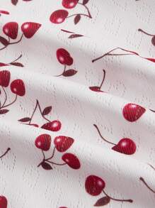 ROMWE Kawaii 夏季休闲碎花弹力修身系带蝴蝶结宽松 T 恤，适合女士度假和海滩 - 白色 - 查看 3