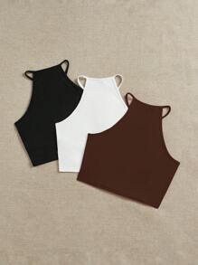 SHEIN EZwear 3 件套女士休闲简约风格吊带背心上衣，适合夏季 - 彩色 - 查看 3