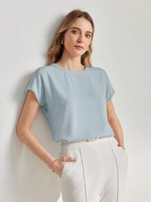 MOTF PREMIUM 对比色蕾丝短袖衬衫 - 淺藍色 - 查看 5