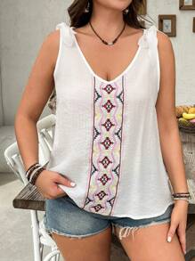 Breezaya Plus Size Embroidery Twist Decor Camisole - Blue - View 5