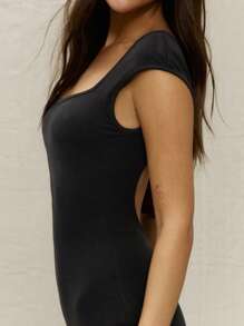 MUSERA Cap Sleeve Unitard Playsuit Short Scoop Low Neck Body Fitted Lounge Casual Capsule Wardrobe Basic Everyday Business Office Work Back To School Autumn Winter Fall Airport Fit Black Elegant - Black - View 4