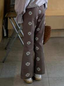 FRIFUL Pantalones acampanados de ajuste ceñido con estampado para mujeres, casuales y elegantes para uso diario - Marrón - Ver 5