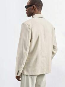 Maija Áo khoác Blazer nam họa tiết khối màu đi làm thường ngày - Màu Khaki - Xem 4