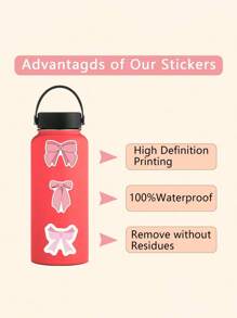 SHEIN 55 piezas de pegatinas de lazos, pegatinas de monogramas de estética vintage, pegatinas de lazos rosas impermeables de vinilo, para botellas de agua, portátiles, teléfonos, diarios, regalos para niños, niñas y mujeres