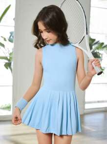 SHEIN Tween 女童户外连体衣，带防窥运动连体衣，后背隐形拉链，适合跑步、健身、篮球、足球、网球、羽毛球、时尚 - 藍色 - 查看 7