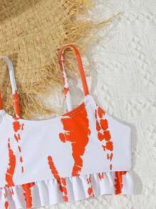 3pcs/Set Young Girl Printed Swimwear Set - Orange - View 4