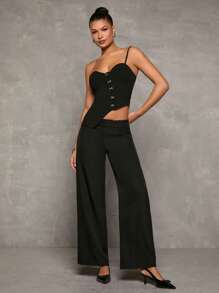 Glamine New Black One-Shoulder Asymmetrical Hem Tight-Fitting Women's Tank Top For Spring And Summer, With Slanted Placket Design, Sexy Hot Girl Style, Suitable For Daily Wear, Back To School Season And Nightclub Wear