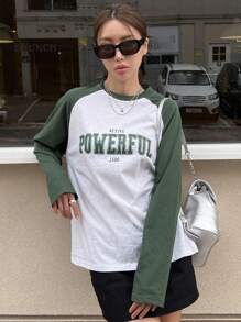 DAZY 字母图案插肩袖T恤 长袖女式上衣