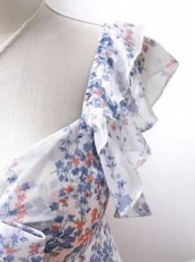 Flirla 女士休闲花卉印花雪纺连衣裙 - 淺藍色 - 查看 4