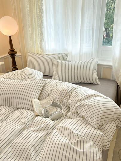 3pcs Nordic Style Plaid Bedding Set, 2 Pillow Covers + 1 Duvet Cover