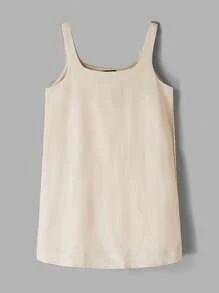 Ontre Robe Camisole En Mélange De Lin Pour Femmes, À La Mode, Décontractée, Simple, unicolore, Encolure Carrée, Avec Poche, Été