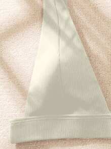 Swim Basics 2pcs/Set Spring/Summer 2025 Textured Vertical Striped Bikini Top, Suitable For Beach, Vacation And Daily Wear - Beige - View 4