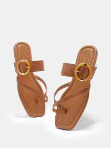 CUCCOO BIZCHIC Women's Summer Casual Versatile Dress With Apricot Color Flat Sandals Spring Break Easter