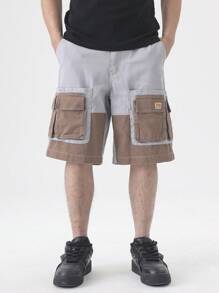 Chillumni Short cargo en denim à patchwork contrasté pour homme, style casual - Gris - Voir 5