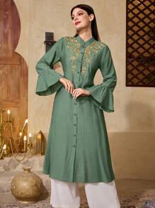 Al Najma Conservative Casual Style Blouse With Ribbon Decor For Women,Modest - Green - View 2