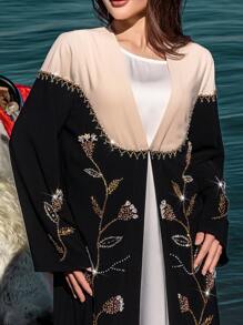 Layrah Elegant Color Block Beaded Decor Open Front Modest Robe Abaya For Evening Party/Wedding Guest/Anniversary - Multicolor - View 7