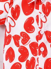 SHEIN 2-częściowy zestaw dla chłopca/dziewczynki z krótkim rękawem, czerwonym nadrukiem w kształcie serca, koszulką i spodenkami, miękki i wygodny materiał, odpowiedni na urodziny, dzień matki, walentynki, wakacje, szkołę, na zewnątrz, codzienną imprezę, wiosnę/lato - Wielokolorowe - Zobacz 7