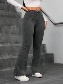 SHEIN ICON 女士休闲百搭喇叭牛仔裤 - 黑色 - 查看 6