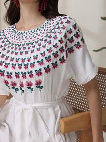 Mulvari Elegant Embroidered Women's Long Dress, Casual And Fashionable For Everyday Wear