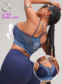 Innovista Sutien sport fără cusături pentru femei, îmbrăcăminte sport, fără cusături, cu elastic ridicat și susținere, top de sală. Plasă respirabilă și croială uscată, cu imprimeu dinamic. Ținute de antrenament îndrăznețe și unice, maieu, trening pentru fitness, ciclism, alergare, cardio, forță, greutăți, pilates, box, activități în aer liber, drumeții, camping, traseu, yoga, saltea, volei, alpinism, festivaluri de muzică, petreceri, sport electric, strat de bază, albastru, Y2K, echipament de toamnă, ținute de toamnă pentru femei, albastru deschis cool