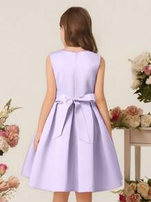 Tween Girl Children Costume Dress, Girls Princess Dress, Elegant Sleeveless Dress, Girls Birthday Party Dress, Flower Girl Wedding Gown With Bow