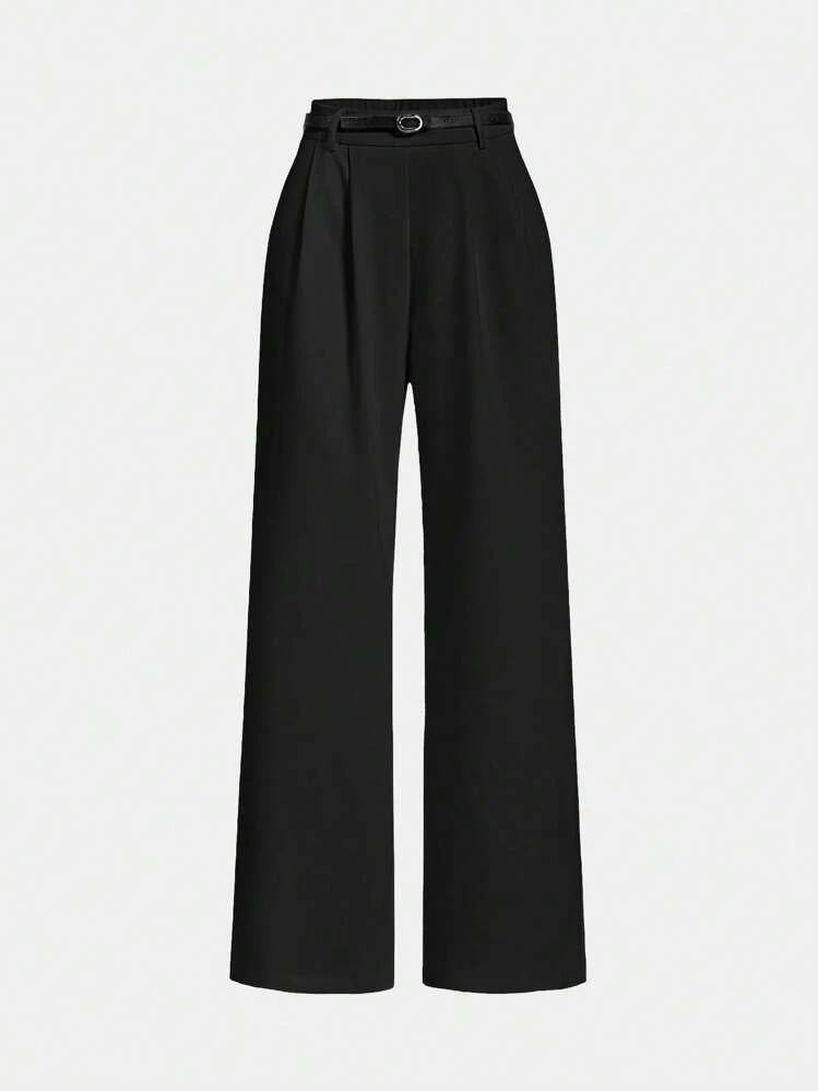 SHEIN Black Casual Office Ladies Suit Pants With Belt, Vintage Style Women Dress Pants Business Casual Women In Fall/Winter,L