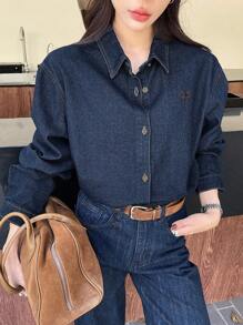 DAZY Women's Long Sleeve Casual Denim Top With Embroidered Bow Detail, Suitable For Autumn,Back To School Clothes,Jeans Jacket,Fall Women Clothes