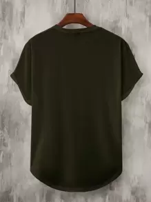 Manfinity Homme 男士 T 恤 合身圆领短袖标语 T 恤 休闲 男士摩卡 T 恤 男士棕色 T 恤 棕色 T 恤 男士摩卡 T 恤 男士棕色 T 恤 - 橄欖綠 - 查看 2