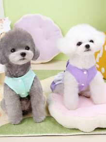 PETSIN Purple Elegant Minimalist High-Low Ruffle Hem Butterfly Decor Skirt, Suitable For Spring/Summer, Pet Leash Design - Purple - View 5