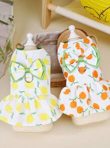 PETSIN Orange Vibrant Lovely Fruit Orange Pattern Double-Layer Bow Decor Leash & Pet Dress, Spring/Summer - Orange - View 7