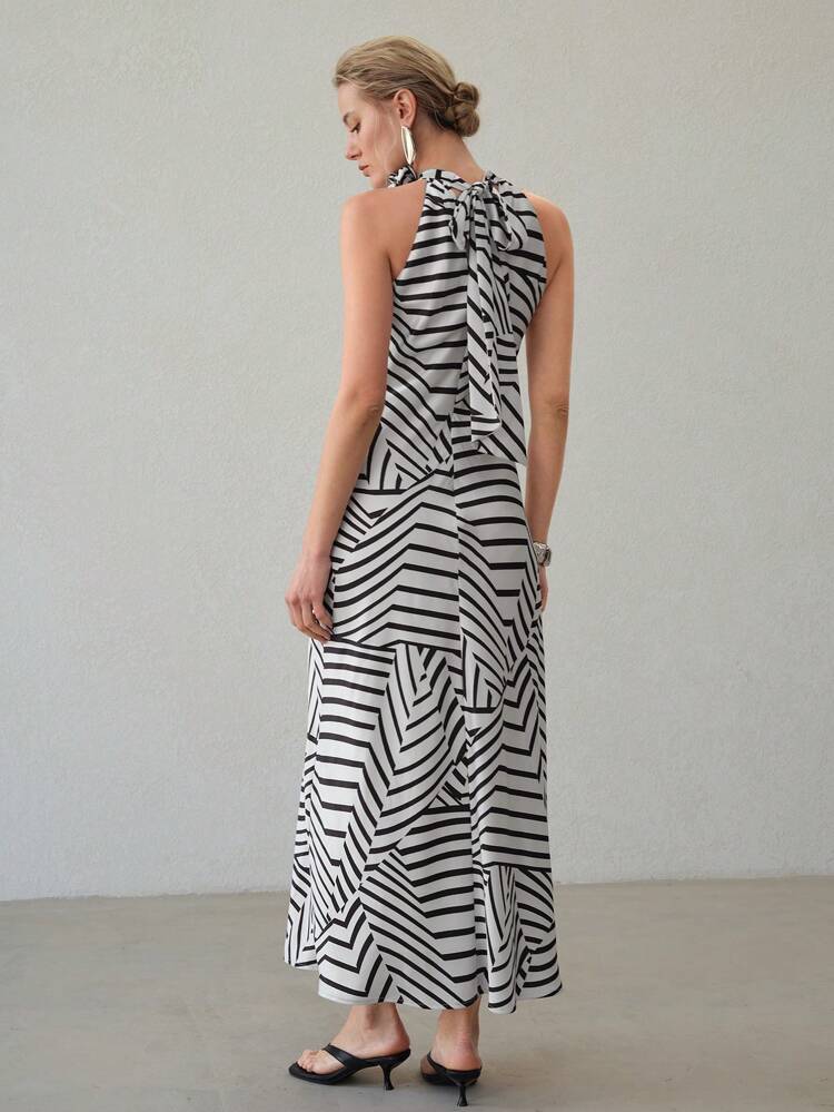 STRIPED TEXTURED STEREO FLORAL DRESS