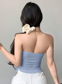DAZY Women Asymmetrical Pleated Bandeau Top Summer