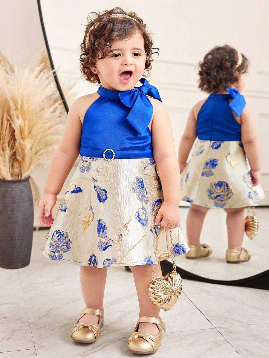 SHEIN Babygirl 花卉图案拼布优雅可爱夏装