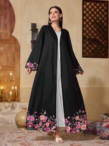 Al Najma Elegant Black 3D Floral Abaya For Women, Conservative Style, Modest Robe