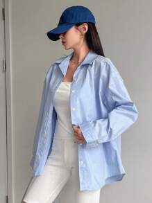 DAZY Chemise oversize à boutons avec épaules tombantes, Top à manches longues pour l'automne