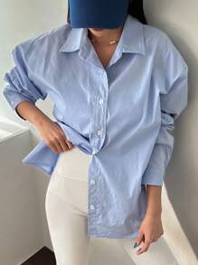 DAZY Chemise oversize à boutons avec épaules tombantes, Top à manches longues pour l'automne