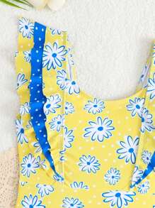 女童/女童随机印花荷叶边下摆连体泳衣