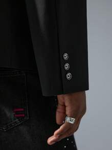 NEON BLANC 男士街头时尚长袖宽松梭织黑色西装外套，适合秋冬