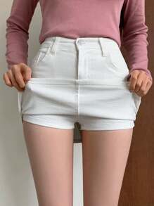 DAZY 女士帶口袋的牛仔裙 - 白色 - 查看 7
