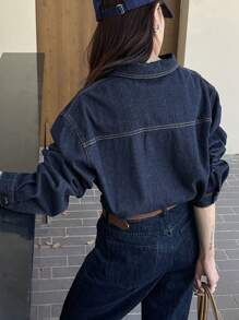 DAZY Women's Long Sleeve Casual Denim Top With Embroidered Bow Detail, Suitable For Autumn,Back To School Clothes,Jeans Jacket,Fall Women Clothes