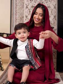 Graceveil Vestido de abaya árabe modesto con cuello de capucha y falda - Burdeos - Ver 1