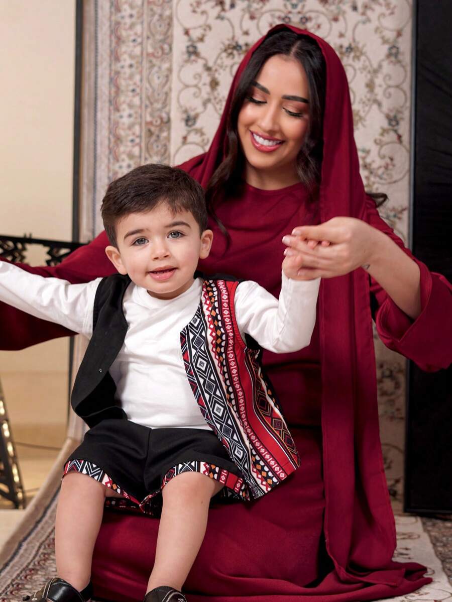 Graceveil Vestido de abaya árabe modesto con cuello de capucha y falda - Burdeos - Ver 1